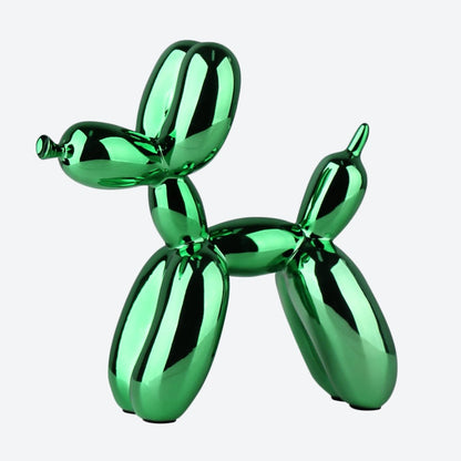Vibrant metallic green balloon dog statue with a high-shine finish