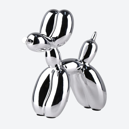 Modern metallic silver balloon dog ornament with a sleek reflective coating